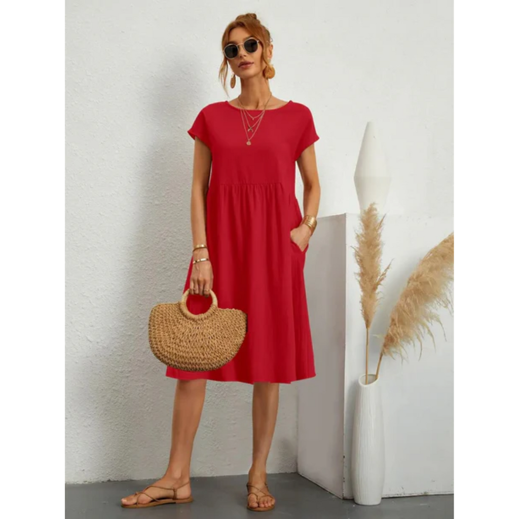Elegante zomerjurk met korte mouwen voor dames | Midi 0