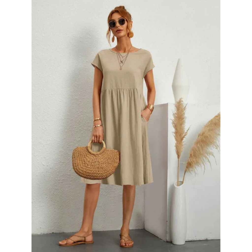 Elegante zomerjurk met korte mouwen voor dames | Midi 1