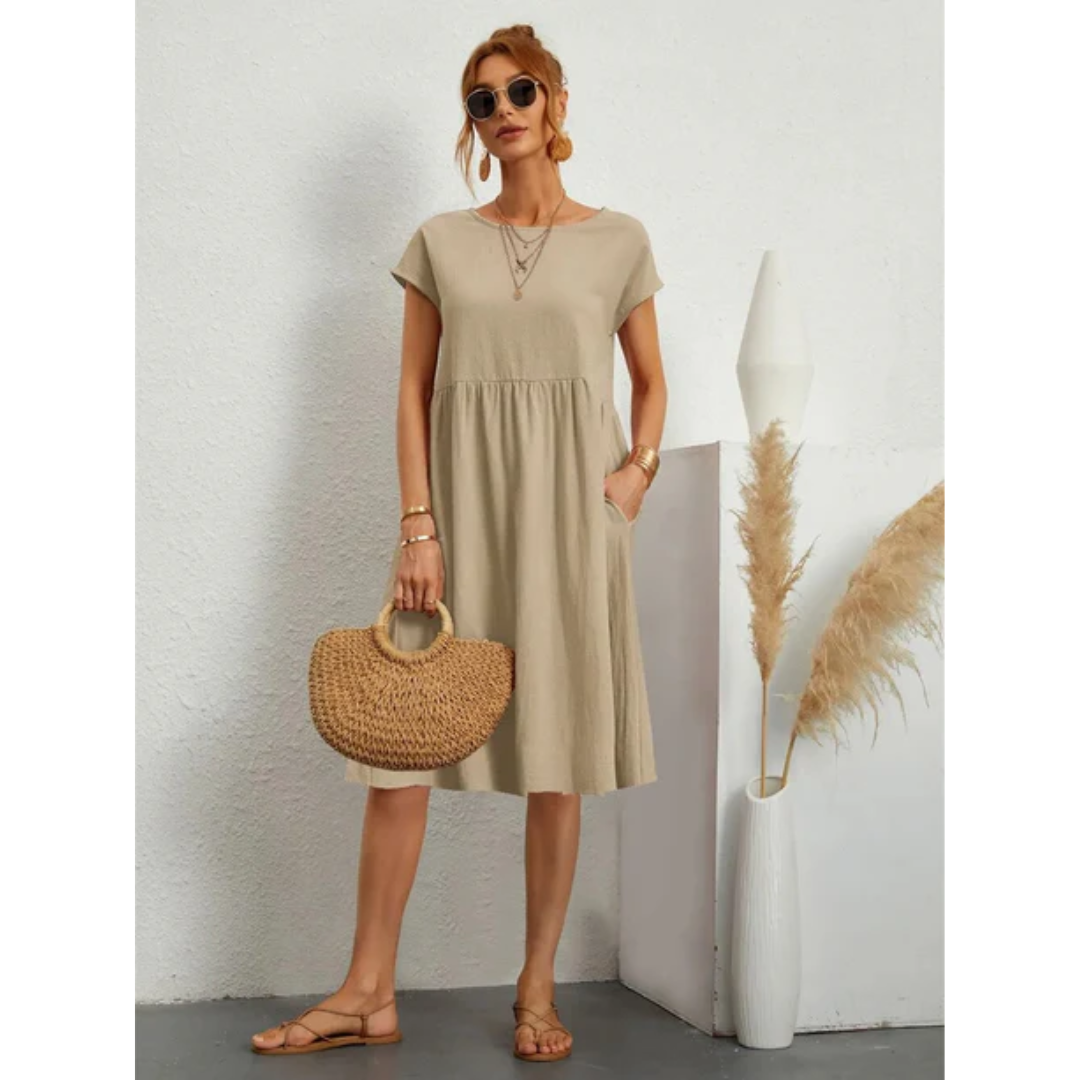 Elegante zomerjurk met korte mouwen voor dames | Midi 1