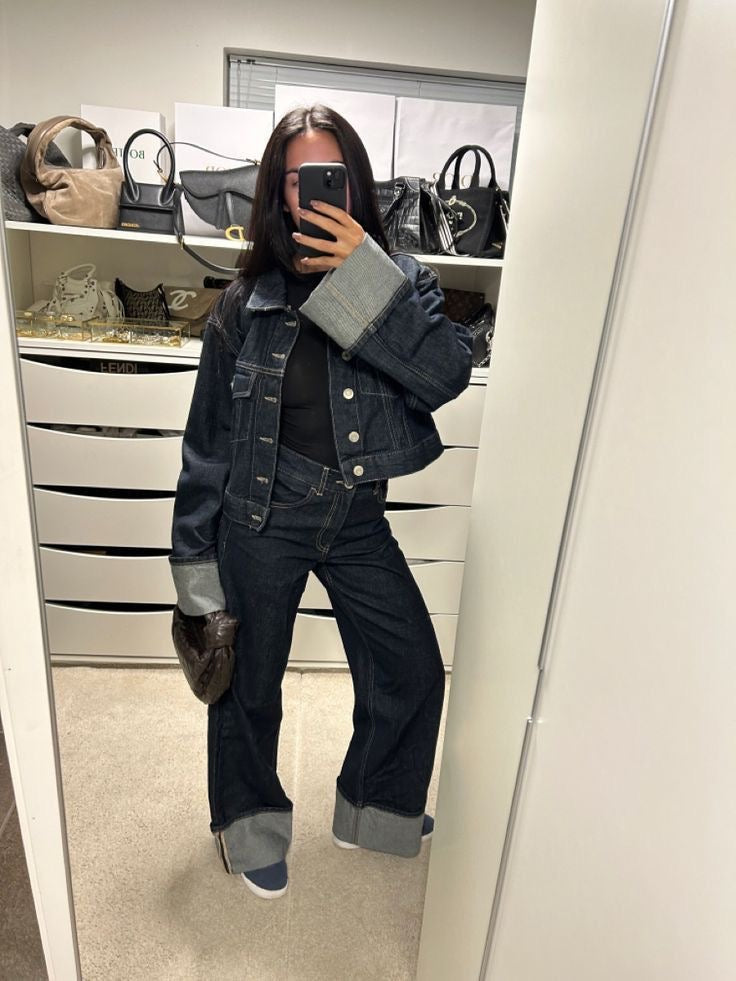 Dames Denim Set – Trucker Jacket & High Waist Wide Leg Jeans – Relaxed Fit