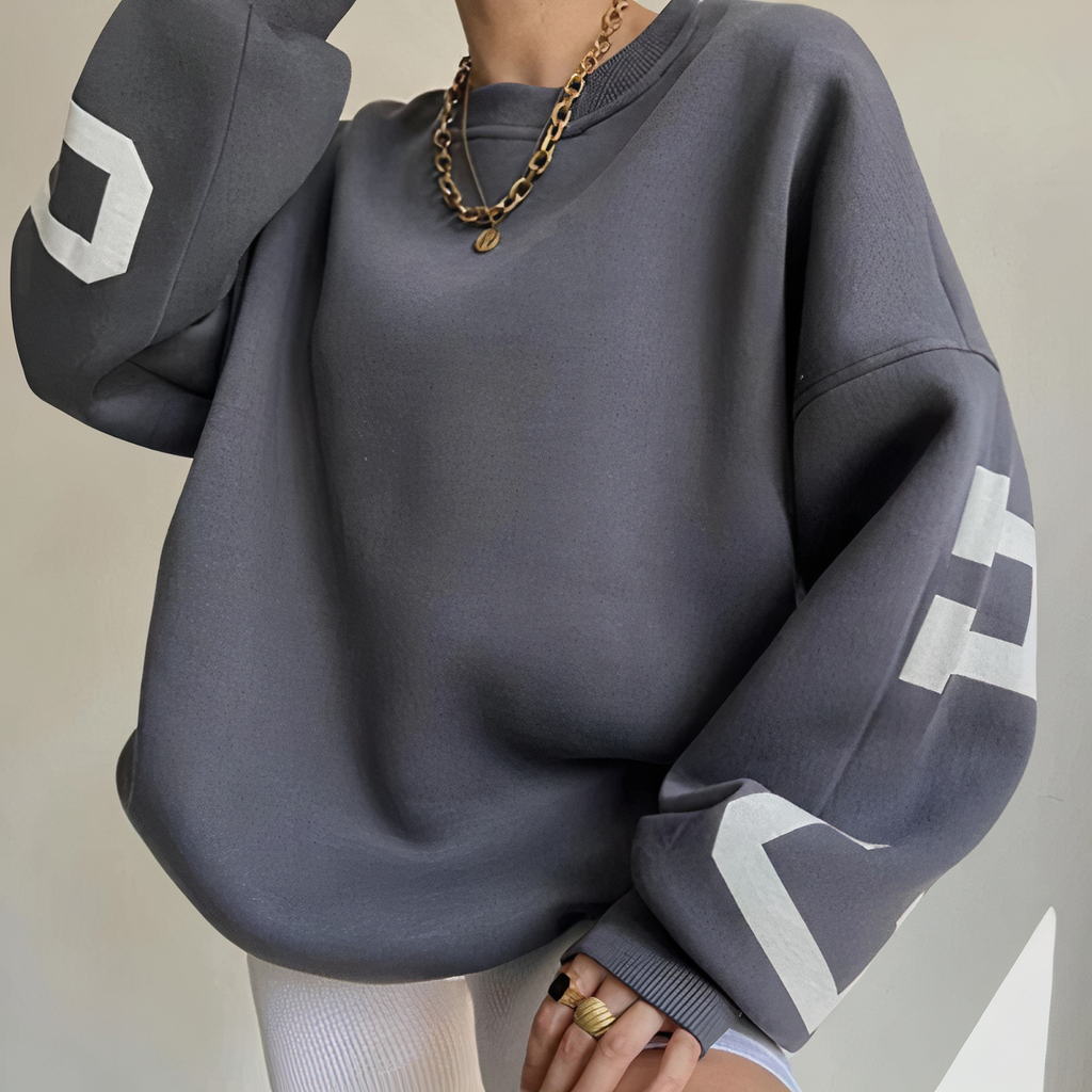 Langarm Sweatshirt Met Bedrukte Letters En Ronde Hals Dames