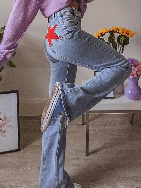 Flare jeans met sterpatch op de achterkant 0
