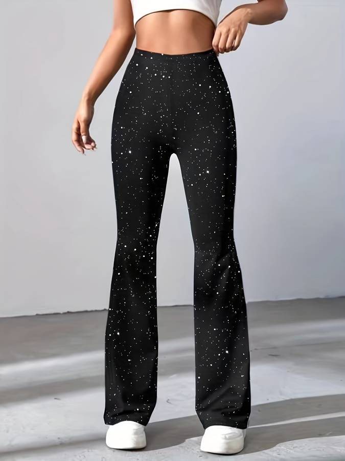 Flared Glitter Broek Dames - Stijlvolle Glitterbroek Met Glitters 0