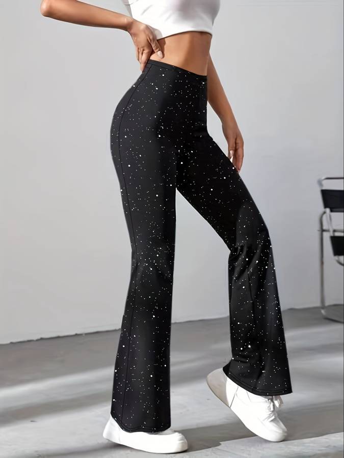 Flared Glitter Broek Dames - Stijlvolle Glitterbroek Met Glitters 2