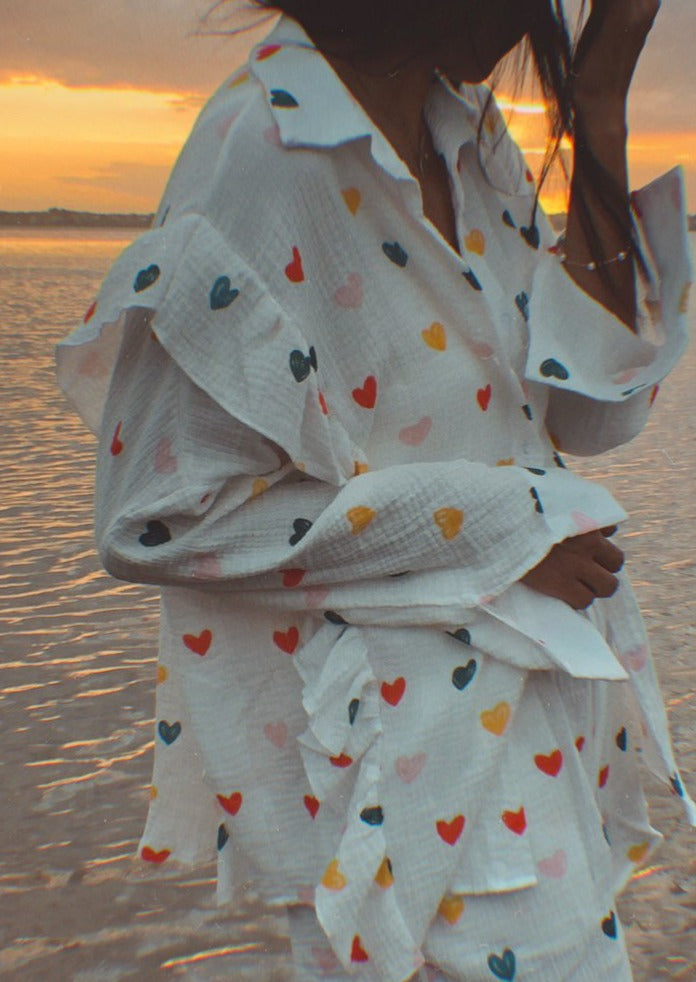 Francesca Set Hartprint Katoenen Overhemd en Shorts Set Chic