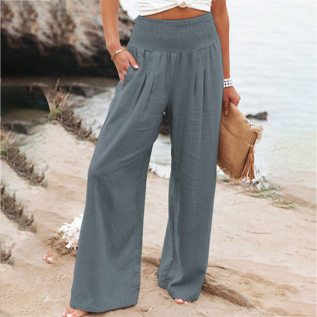 Reina Tropical Broek met Wijd Been van Linnen-Katoen
