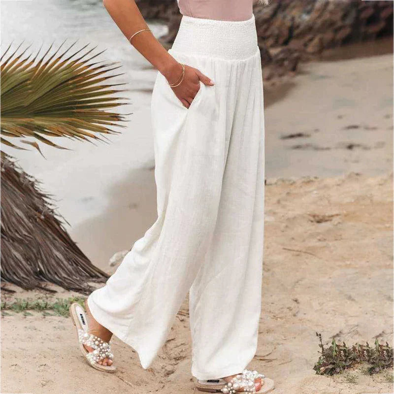 Reina Tropical Broek met Wijd Been van Linnen-Katoen