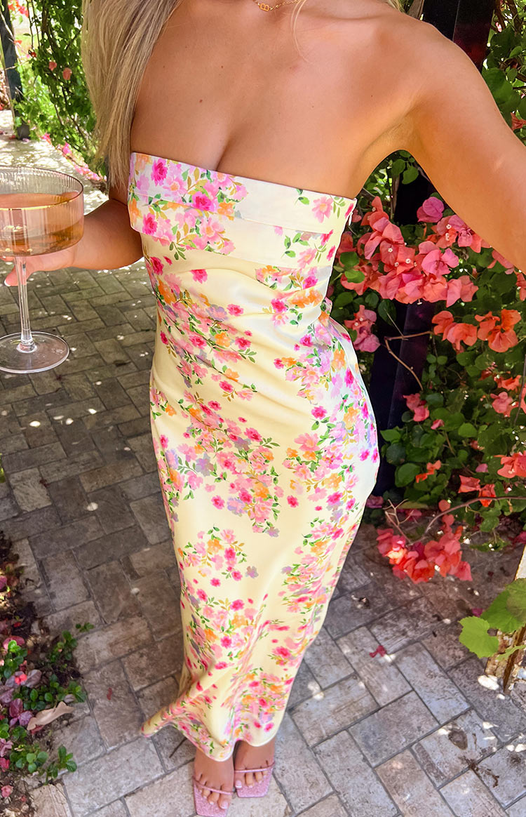 Gabriella gele bloemen maxi-jurk 0