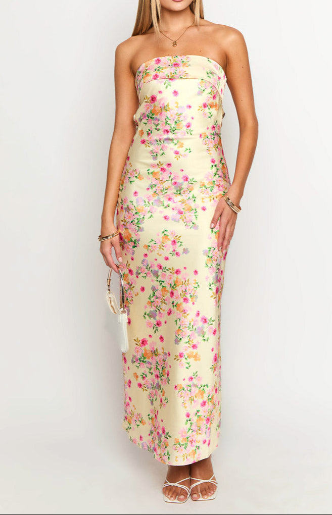 Gabriella gele bloemen maxi-jurk 1