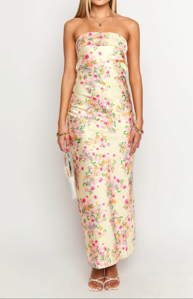 Gabriella gele bloemen maxi-jurk 2