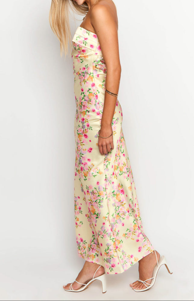 Gabriella gele bloemen maxi-jurk 3