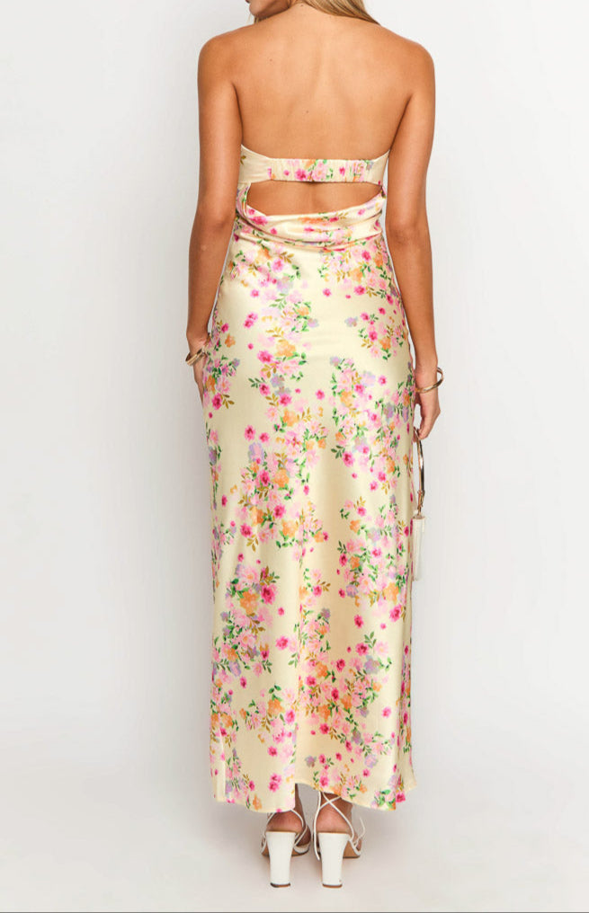 Gabriella gele bloemen maxi-jurk 4