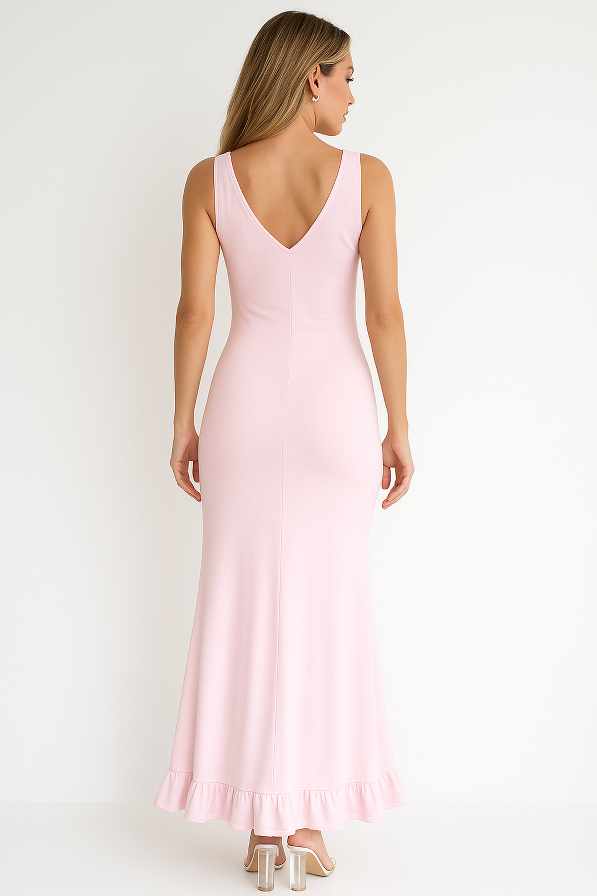 Geplooide V-hals maxi-jurk 1