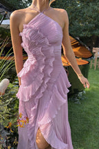 Geplooide split-rugloze halter maxi-jurk 3