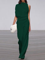 Gina | Dames jumpsuit met ronde hals, mouwloos en wijd uitlopende pijpen 12