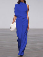 Gina | Dames jumpsuit met ronde hals, mouwloos en wijd uitlopende pijpen 3