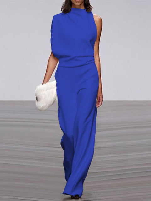 Gina | Dames jumpsuit met ronde hals, mouwloos en wijd uitlopende pijpen 3