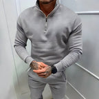 Heren Sweater Grijs M Katoen Halve Rits-3