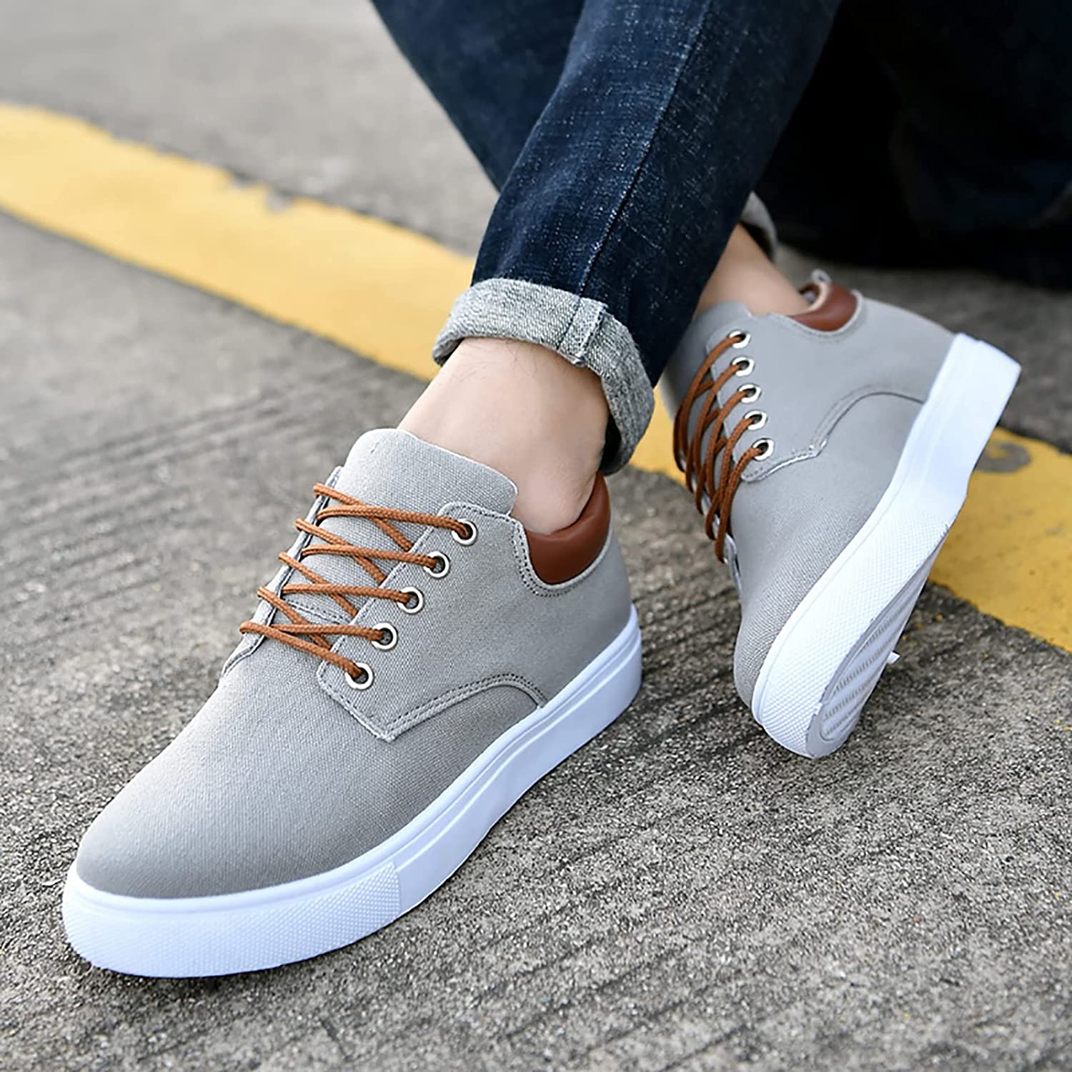 Sneakers Canvas Heren Wit Platte Zool Comfort Dagelijks