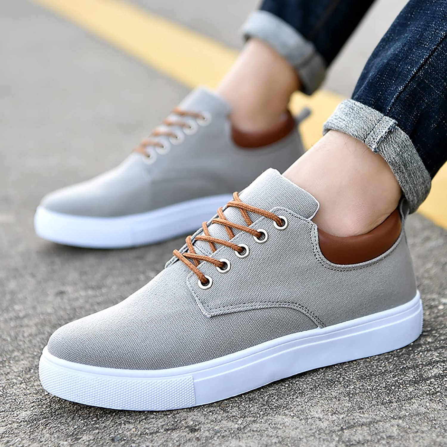 Sneakers Canvas Heren Wit Platte Zool Comfort Dagelijks