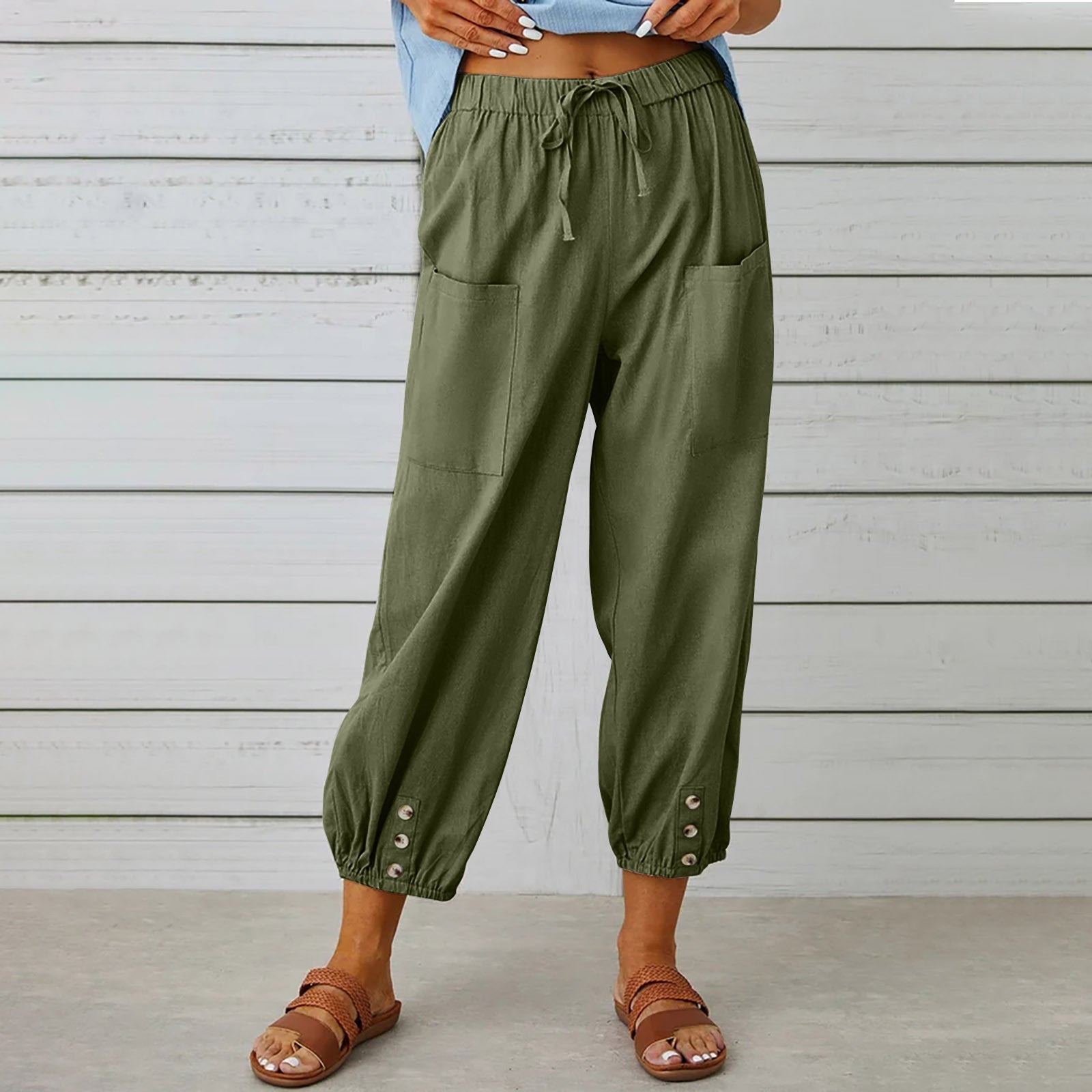 Groene Damesbroek met Elastische Band Katoen Polyester 7