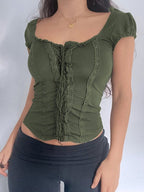Groene feeën grunge top met korte mouwen en kant 1