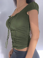 Groene feeën grunge top met korte mouwen en kant 2