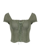 Groene feeën grunge top met korte mouwen en kant 4