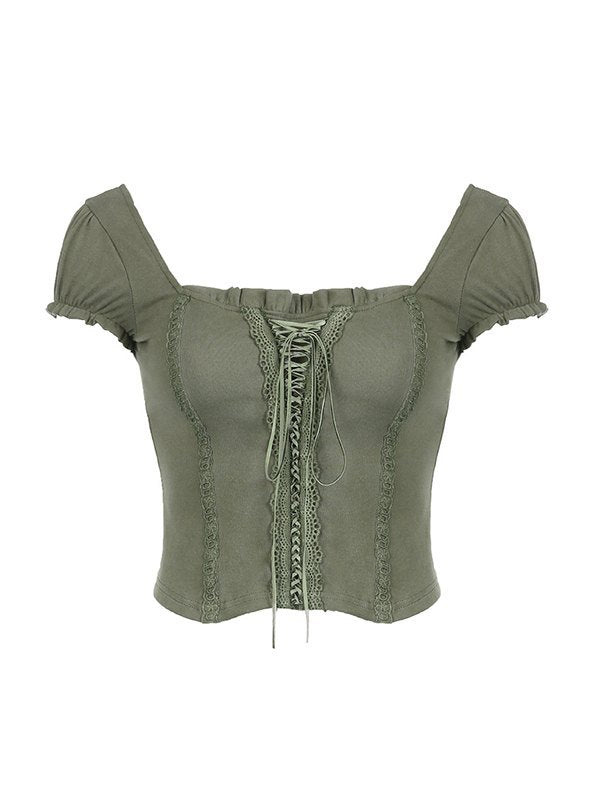 Groene feeën grunge top met korte mouwen en kant 4