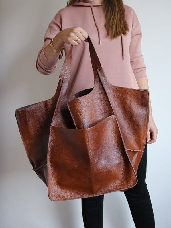 Grote Capaciteit Leren Schoudertas Dames – Zacht Leer Tote 1
