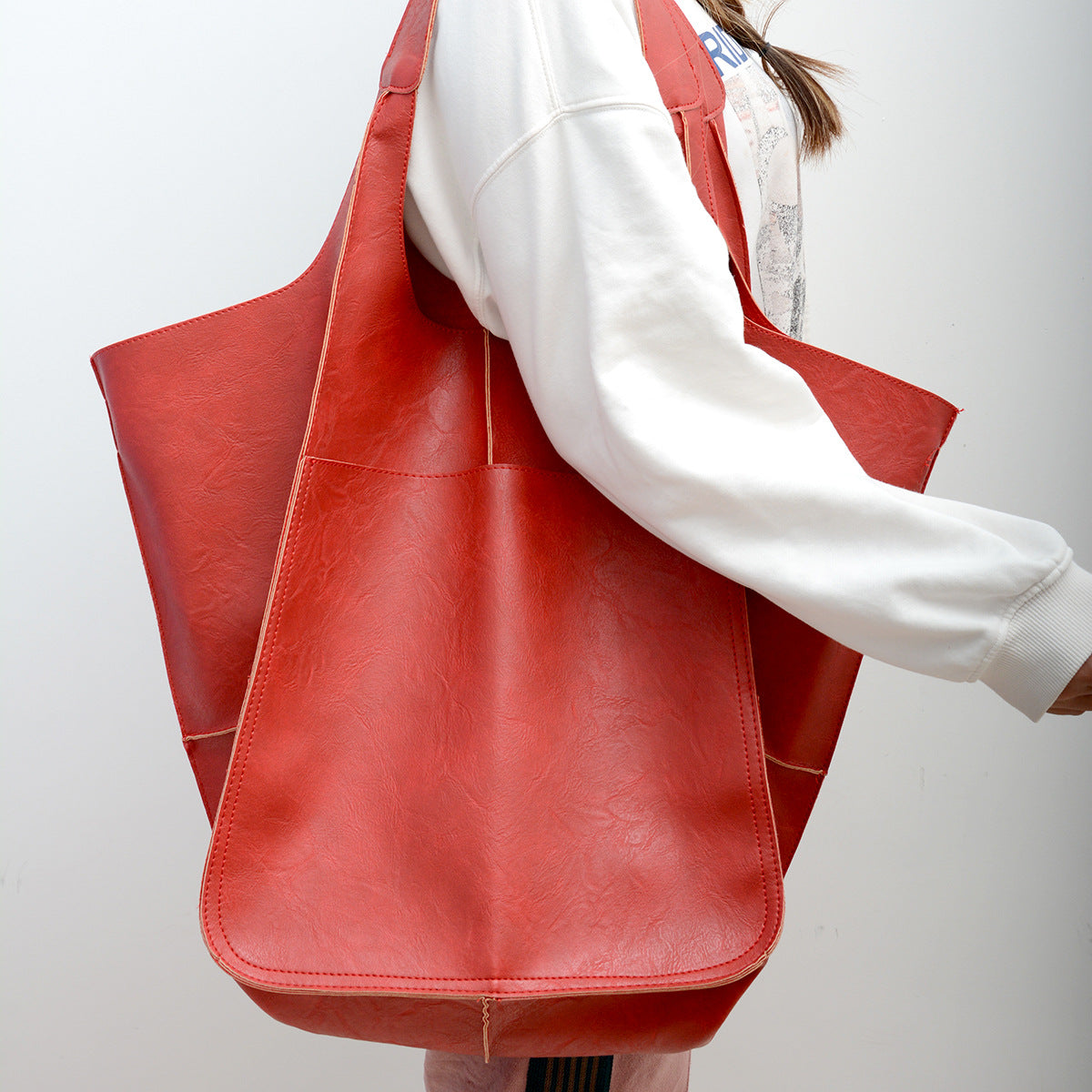 Grote Capaciteit Leren Schoudertas Dames – Zacht Leer Tote 9