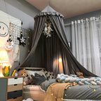 Kinderbedhemel met kwastjes en ruchesdetail - Wit, roze en grijs