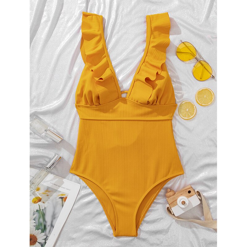 Boho Badpak Dames Stijlvol Sexy Zomerbadpak Met Ruches Lage V Hals En Touwtjes Rug Verkrijgbaar In 6 Kleuren