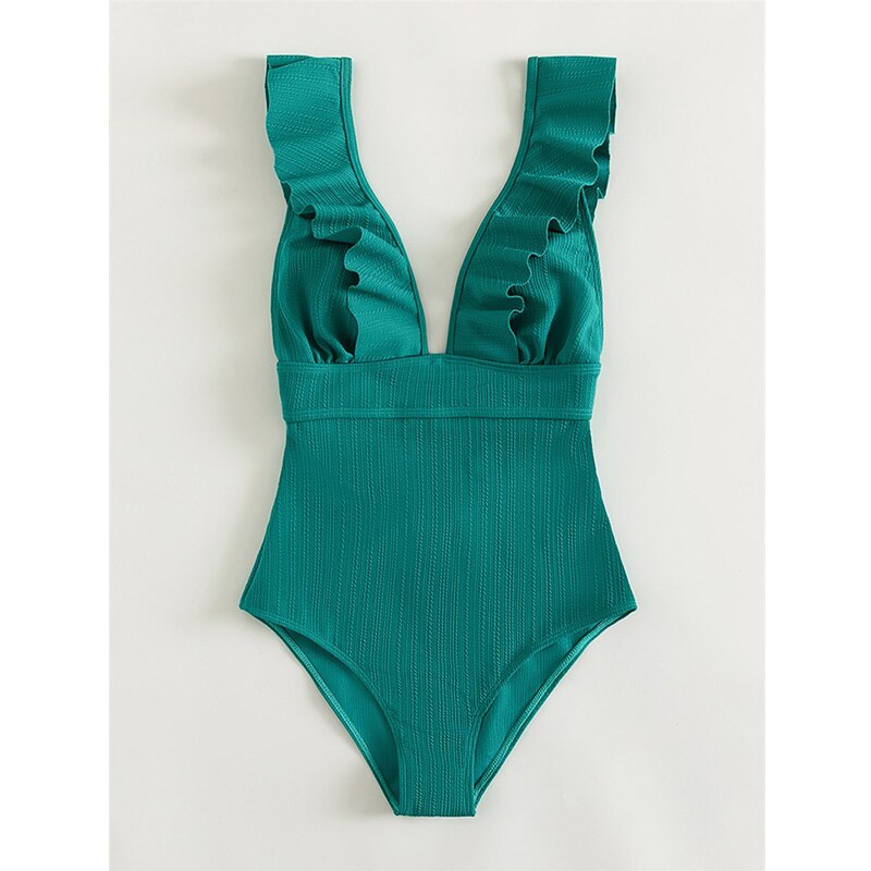 Boho Badpak Dames Stijlvol Sexy Zomerbadpak Met Ruches Lage V Hals En Touwtjes Rug Verkrijgbaar In 6 Kleuren