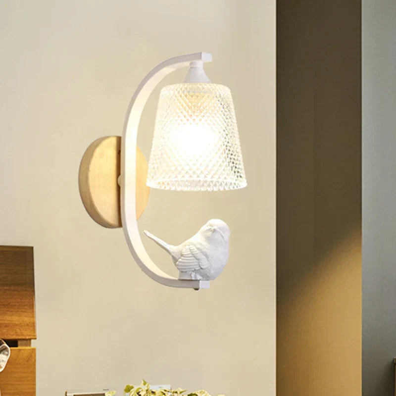 BirdLuxe - Elegante Wandlamp met Vogelontwerp – Hout en Glas voor Slaapkamer