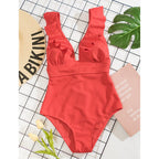 Boho Badpak Dames Stijlvol Sexy Zomerbadpak Met Ruches Lage V Hals En Touwtjes Rug Verkrijgbaar In 6 Kleuren