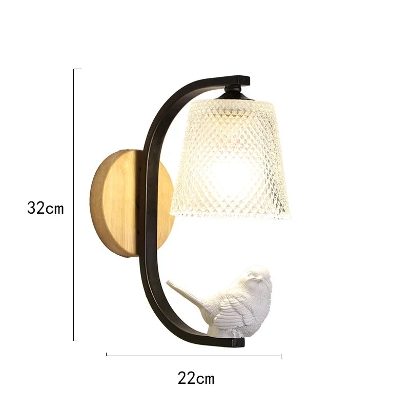BirdLuxe - Elegante Wandlamp met Vogelontwerp – Hout en Glas voor Slaapkamer