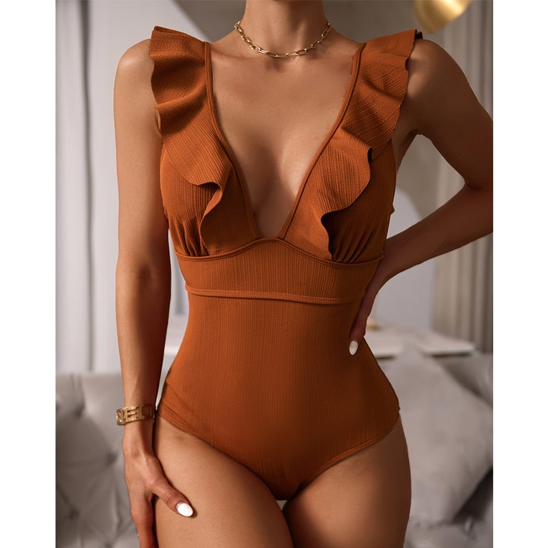 Boho Badpak Dames Stijlvol Sexy Zomerbadpak Met Ruches Lage V Hals En Touwtjes Rug Verkrijgbaar In 6 Kleuren
