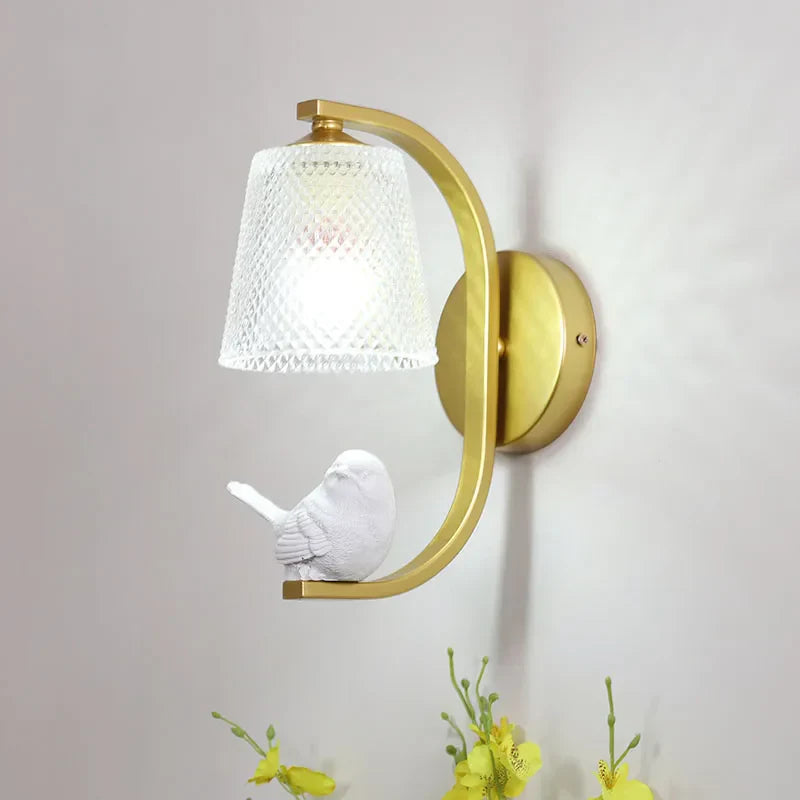 BirdLuxe - Elegante Wandlamp met Vogelontwerp – Hout en Glas voor Slaapkamer