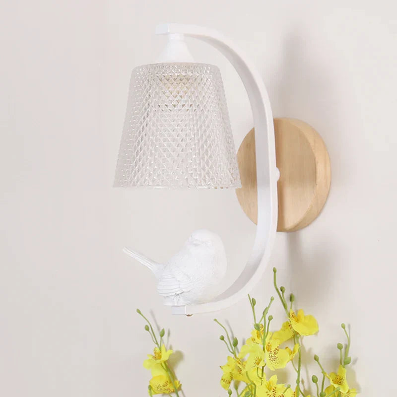 BirdLuxe - Elegante Wandlamp met Vogelontwerp – Hout en Glas voor Slaapkamer