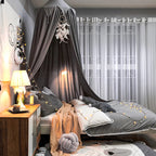 Kinderbedhemel met kwastjes en ruchesdetail - Wit, roze en grijs