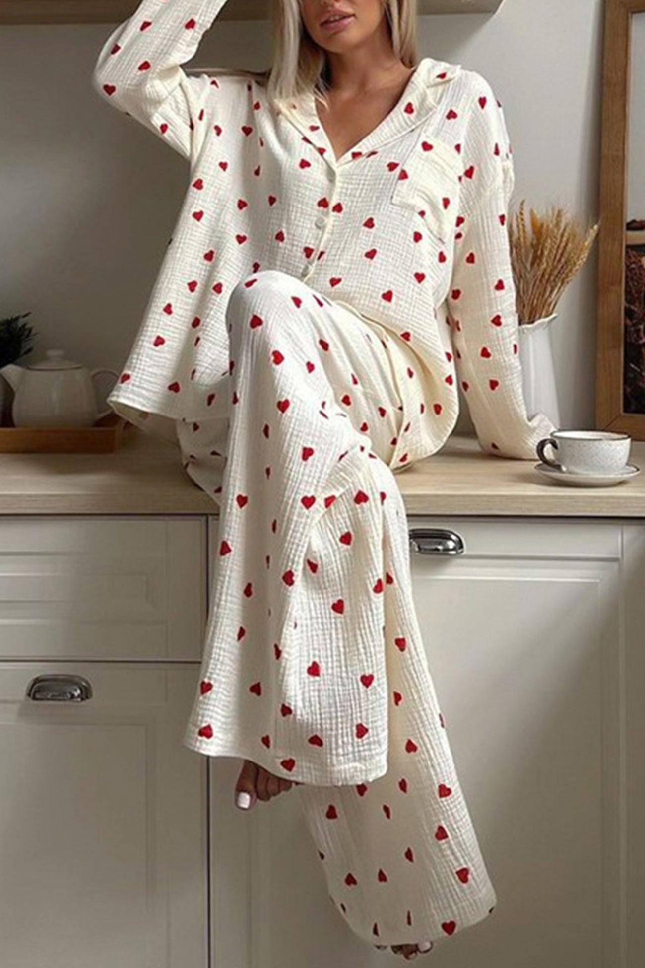 BellaNotte Pyjama met Hartjesprint voor Dromerig Comfort