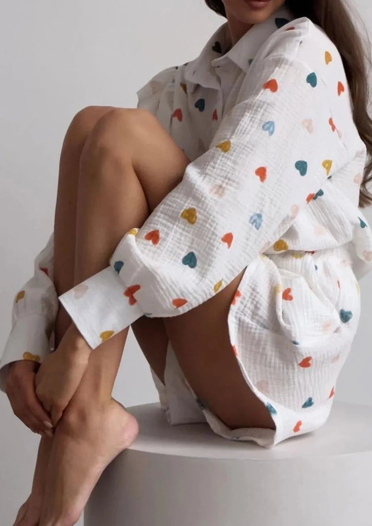 Francesca Set Hartprint Katoenen Overhemd en Shorts Set Chic