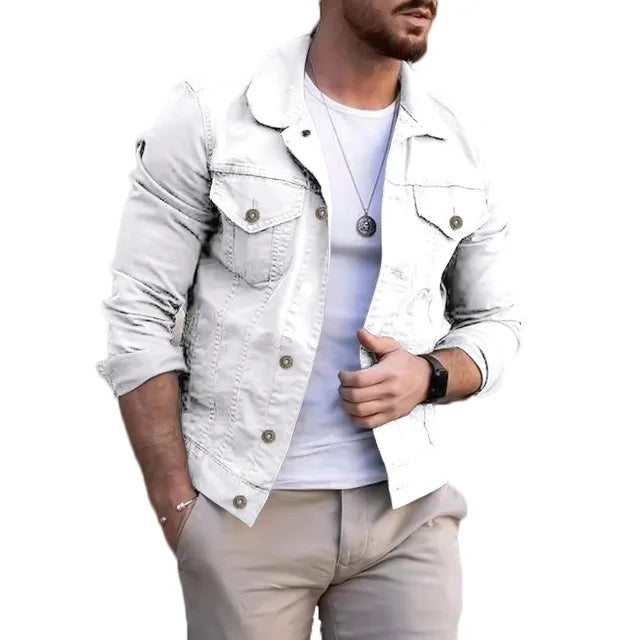 Heren Casual Stylish Denimjack Met Vervaagde Was En Versleten Accenten
