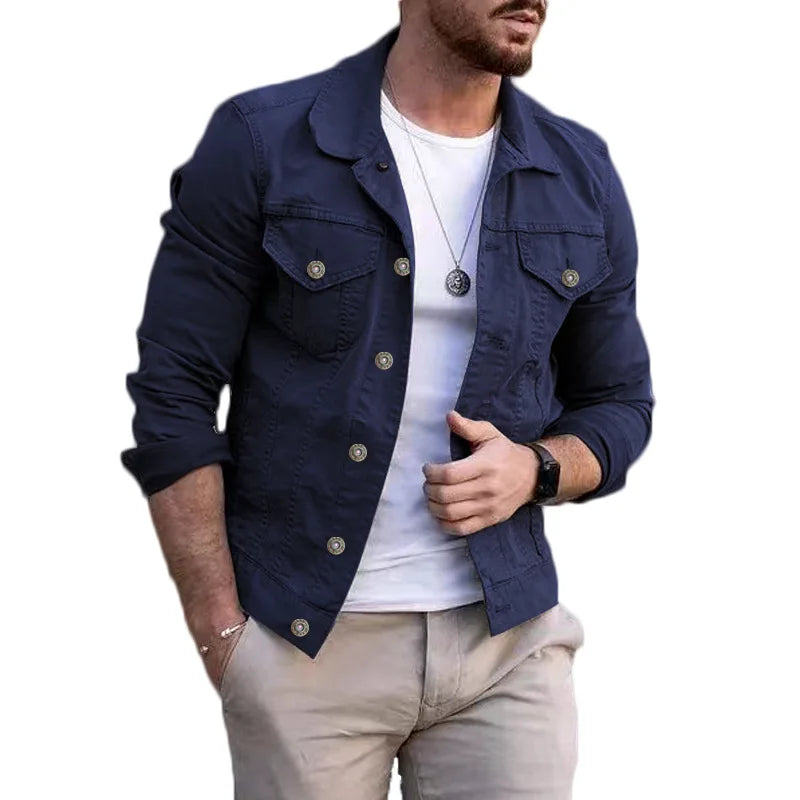Heren Casual Stylish Denimjack Met Vervaagde Was En Versleten Accenten