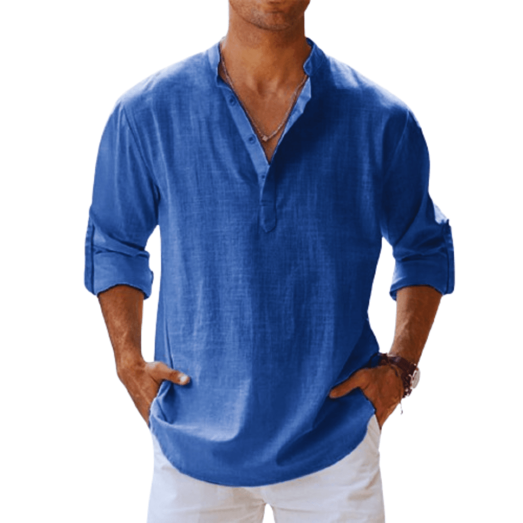 Heren Henley Shirt Linnenmix Lange Mouwen Casual 0