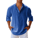 Heren Henley Shirt Linnenmix Lange Mouwen Casual 0
