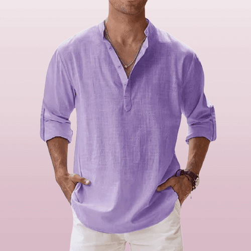 Heren Henley Shirt Linnenmix Lange Mouwen Casual 10