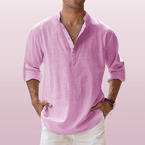 Heren Henley Shirt Linnenmix Lange Mouwen Casual 11
