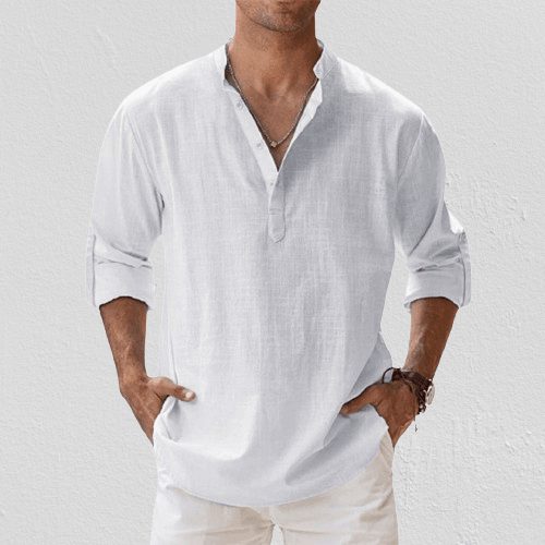 Heren Henley Shirt Linnenmix Lange Mouwen Casual 2